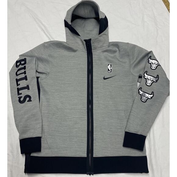 Chicago Bulls NBA Nike Dri Fit Hoodie Fleece Full Zipper Mens Size M Gray - Picture 1 of 16